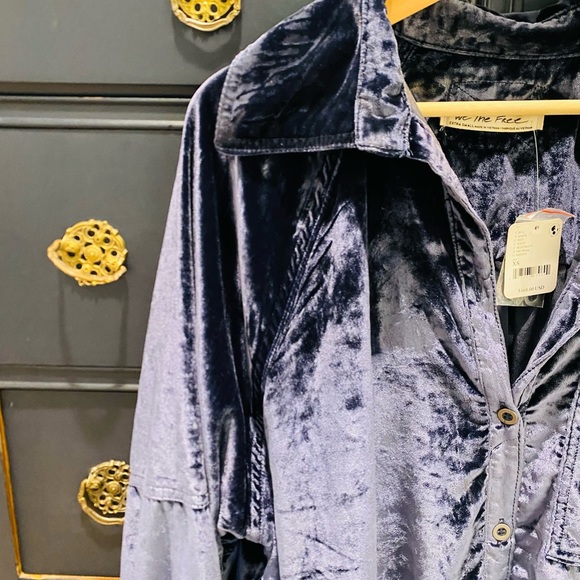 We The Free Velvet Blouse in Deep Blue - Picture 3 of 5